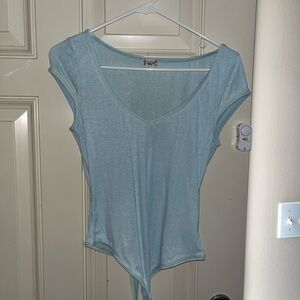Free People Light Blue Short Sleeve Top